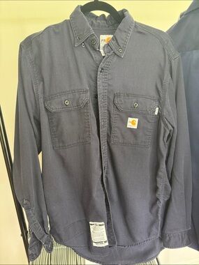 Carhartt Navy Button-Up Work Shirt FLAME RETARDANT